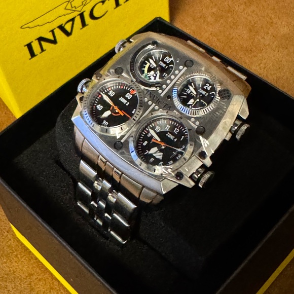 Invicta Aviator ZULU TIME 4 Zone Men's Watch - 50mm Silver/Black (49605)